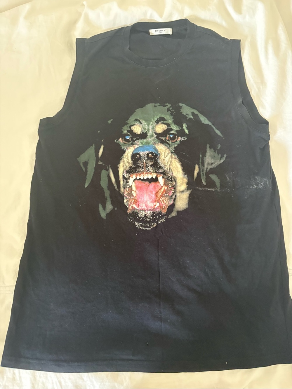 Givenchy Black Sleeveless Tee with Fierce Rottweiler Print